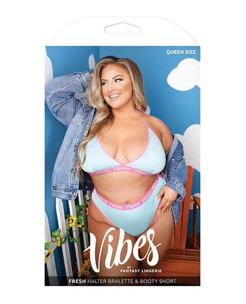 Fantasy Lingerie Vibes Fresh Halter Bralette &amp; Booty Short Light Blue Qn Lingerie &amp; Costumes