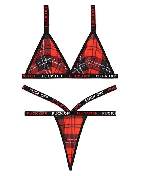 Fantasy Lingerie Vibes Fuck Off Bralette and Thong Plaid Lingerie & Costumes