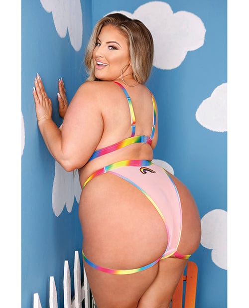 Vibes Make It Rain Caged Bralette & Panty with booty Rainbow One Size Fits Most Plus Size