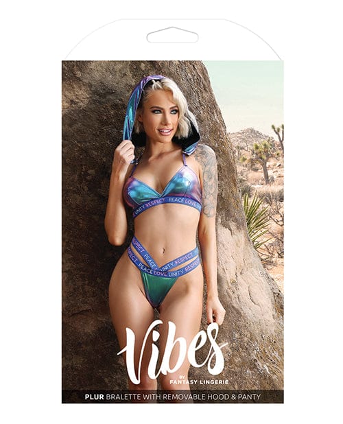 Fantasy Lingerie Vibes Plur Bralette W/removable Hood &amp; Panty Iridescent Lingerie &amp; Costumes