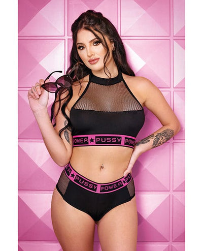 Fantasy Lingerie Vibes Pussy Power Micro-net Halter Top & Booty Short Large/Extra Large Lingerie & Costumes