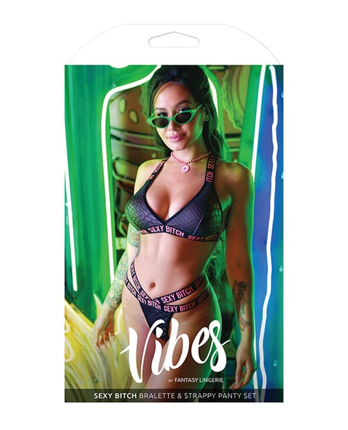Fantasy Lingerie Vibes Sexy Bitch Bralette &amp; Strappy Panty Lingerie &amp; Costumes