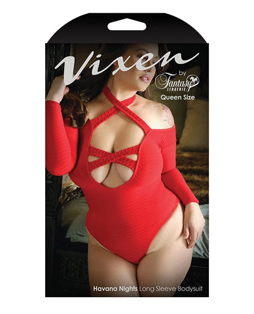 Fantasy Lingerie Vixen Havana Nights Long Sleeve Bodysuit with Snap Closure Red Queen Size Lingerie &amp; Costumes