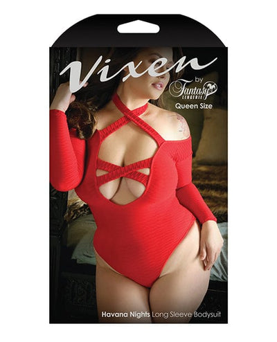 Fantasy Lingerie Vixen Havana Nights Long Sleeve Bodysuit with Snap Closure Red Queen Size Lingerie & Costumes