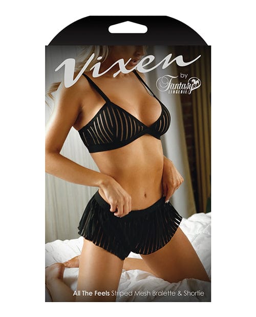 Fantasy Lingerie Vixen Striped Mesh Bralette &amp; Shorties Black Lingerie &amp; Costumes