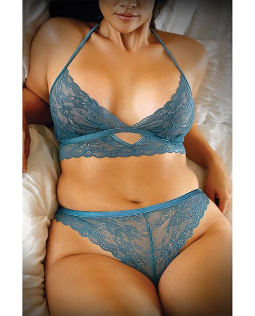 Fantasy Lingerie Vixen Teal Me About It Scalloped Lace Bralette with Panty Queen Lingerie & Costumes