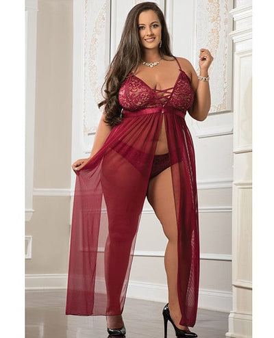 G World Intimates Empire Waist Laced Sheer Long Dress & Panty Mulled Wine Qn Lingerie & Costumes