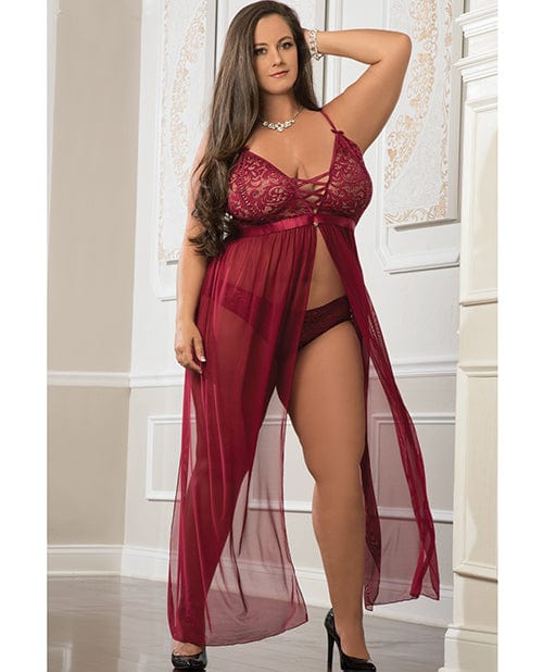 G World Intimates Empire Waist Laced Sheer Long Dress &amp; Panty Mulled Wine Qn Lingerie &amp; Costumes