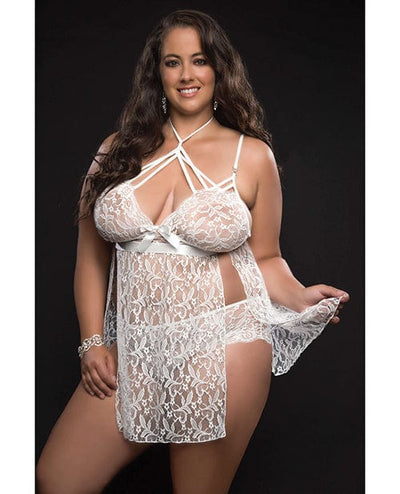 G World Intimates Lace Halter Babydoll with Lace Panty White Lingerie & Costumes