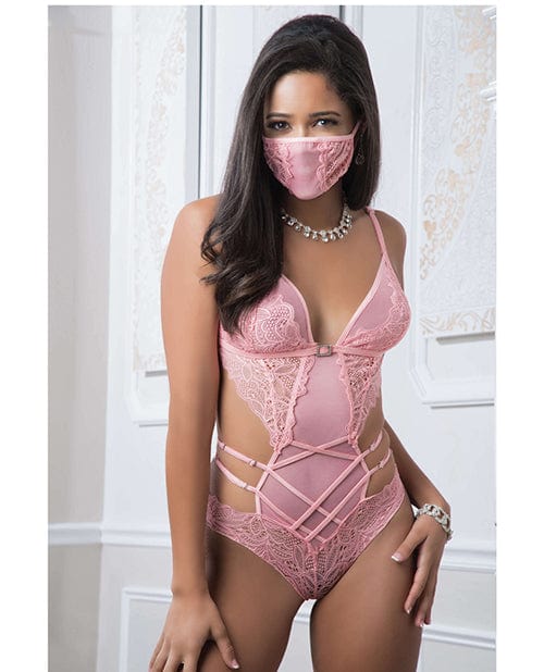 G World Intimates Lace Mask & Teddy One Size Fits Most Sweet Pink Lingerie & Costumes