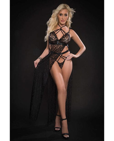 G World Intimates Lace Night Gown with High Waist Strappy Panty One Size Fits Most Blackout Lingerie & Costumes