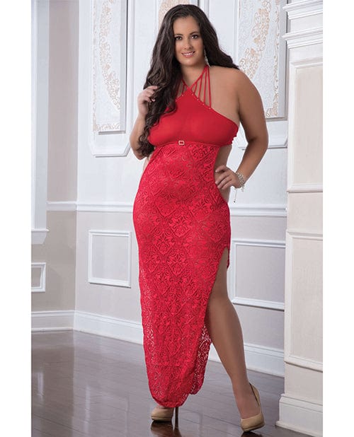 Shoulder Baring Laced Night Dress Red Queen Size