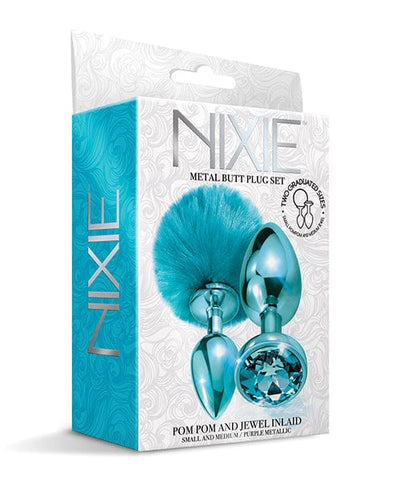 Global Novelties LLC Nixie Metal Butt Plug Set with Jewel Inlaid & Pom Pom Anal Toys