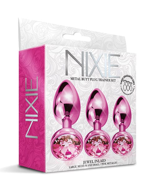 Global Novelties LLC Nixie Metal Butt Plug Trainer Set W/inlaid Jewel Pink Metallic Anal Toys
