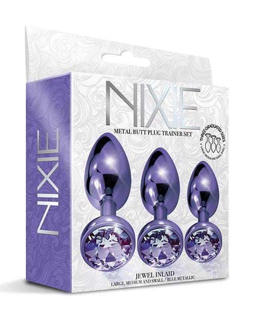 Global Novelties LLC Nixie Metal Butt Plug Trainer Set W/inlaid Jewel Purple Metallic Anal Toys