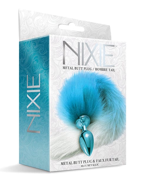 Global Novelties LLC Nixie Metal Butt Plug W/faux Fur Tail Blue Metallic Anal Toys