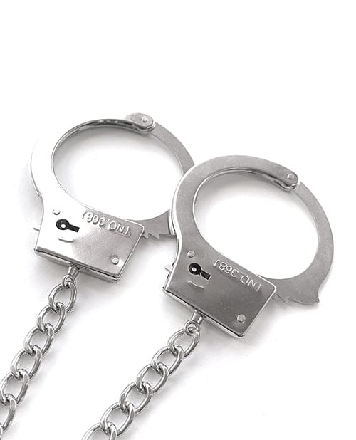 Global Novelties LLC Nixie Metal Butt Plug W-inlaid Jewel &amp; Cuff Set - Silver Metallic Kink &amp; BDSM