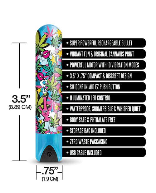 Global Novelties LLC Buzzed 3.5" Rechargeable Bullet - Stoner Chick Blue Vibrators