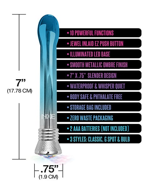 Global Novelties LLC Nixie Waterproof Bulb Vibe  - 10 Function Blue Ombre Glow Vibrators