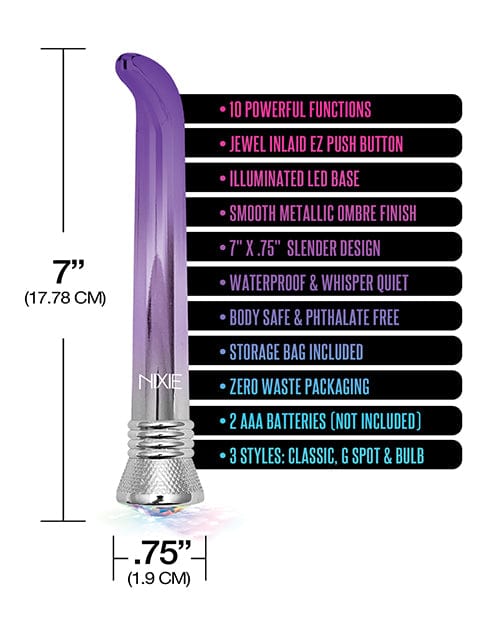 Global Novelties LLC Nixie Waterproof G-spot Vibe  - 10 Function Purple Ombre Glow Vibrators