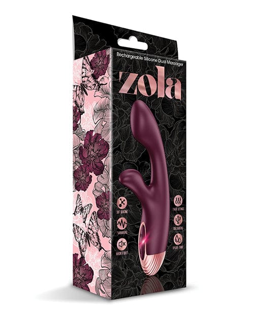Global Novelties LLC Zola Rechargeable Silicone Dual Massager - Burgundy-rose Gold Vibrators