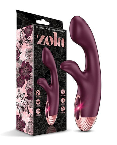 Global Novelties LLC Zola Rechargeable Silicone Dual Massager - Burgundy-rose Gold Vibrators