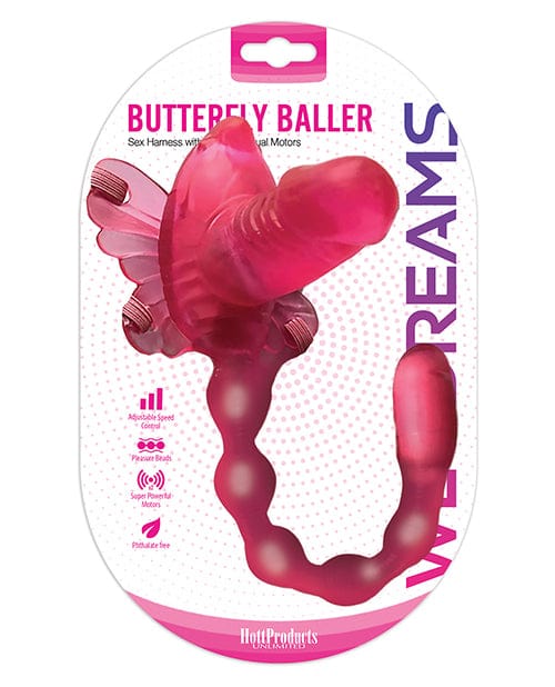 Hott Products Wet Dreams Butterfly Baller Sex Harness with Dildo - Pink Dildos