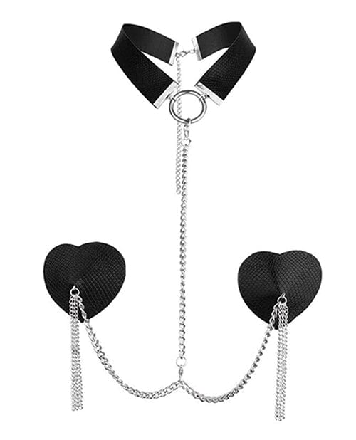 Hott Products Nipplicious Dominatrix Leather Collar &amp; Pasties W/chain Black Kink &amp; BDSM