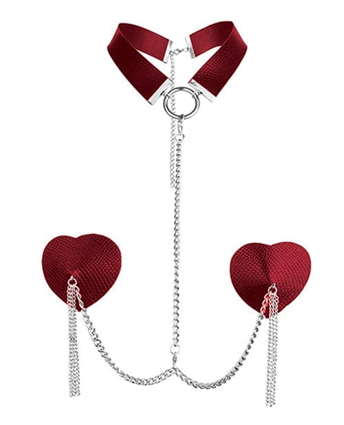 Hott Products Nipplicious Dominatrix Leather Collar &amp; Pasties W/chain Red Kink &amp; BDSM