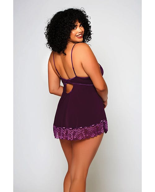 Icollection Lingerie Cross Dye Lace &amp; Microfiber Babydoll &amp; G-string Purple Lingerie &amp; Costumes