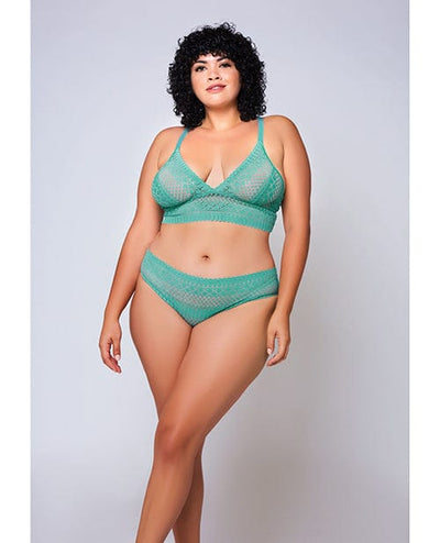 Icollection Lingerie Geometric Lace Bralette & Hipster Teal 1X Lingerie & Costumes