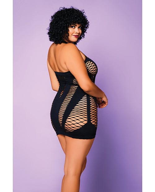 Heart Of Chaos Seamless Chemise with halter Strap & Vertical V Cut Outs Black One Size Fits Most Plus Size