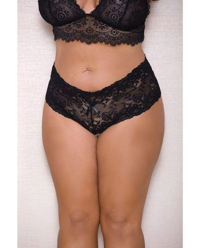 iCollection Lingerie Lace & Pearl Boyshort with Satin Bow Accents Black / XL/2XL Lingerie & Costumes
