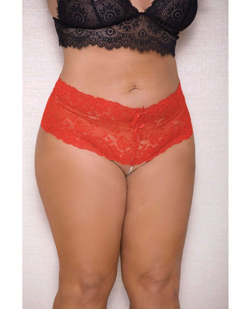iCollection Lingerie Lace &amp; Pearl Boyshort with Satin Bow Accents Red / XL/2XL Lingerie &amp; Costumes