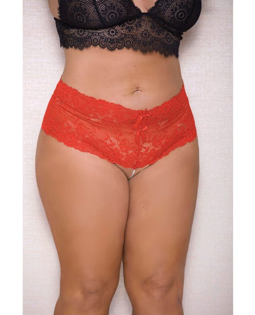 iCollection Lingerie Lace & Pearl Boyshort with Satin Bow Accents Red / XL/2XL Lingerie & Costumes