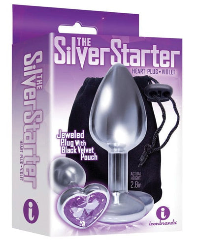 Icon Brands INC The 9's The Silver Starter Bejeweled Heart Stainless Steel Plug Violet Anal Toys