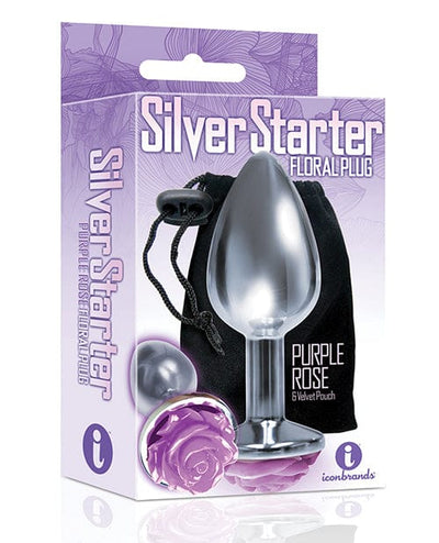 Icon Brands INC The 9's The Silver Starter Rose Floral Stainless Steel Butt Plug Purple Anal Toys
