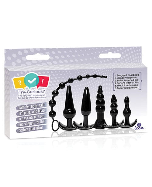 Icon Brands INC Try-curious Anal Plug Kit Black Anal Toys