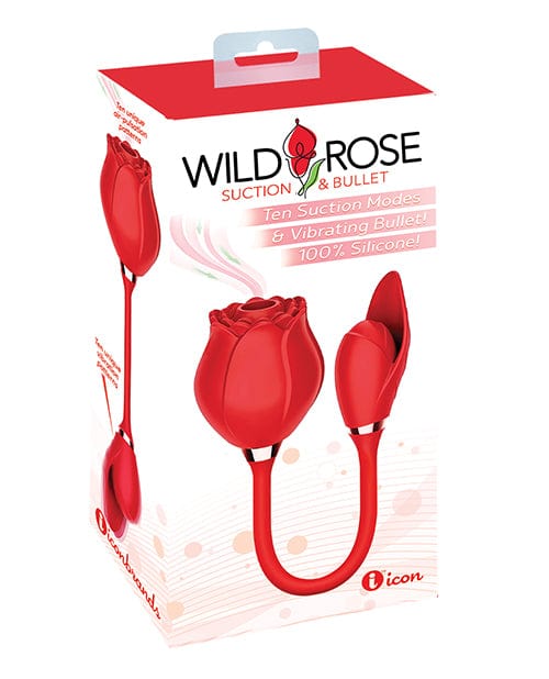 Icon Brands INC Wild Rose Rechargeable Silicone Suction & Bullet Vibrator - Red Vibrators