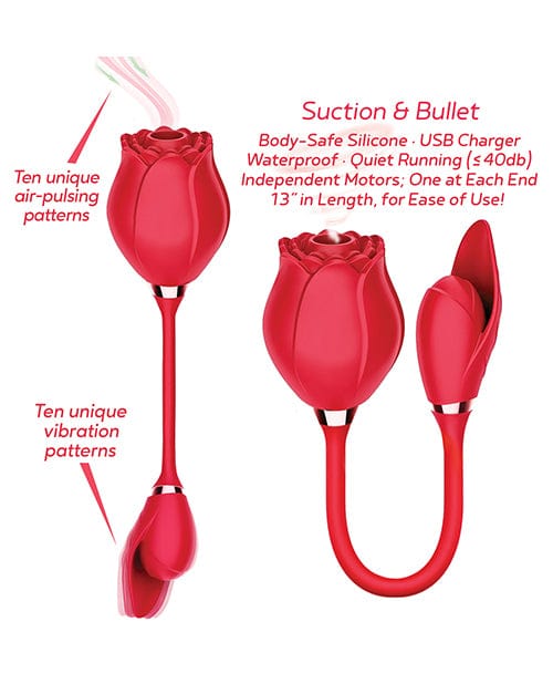 Icon Brands INC Wild Rose Rechargeable Silicone Suction &amp; Bullet Vibrator - Red Vibrators