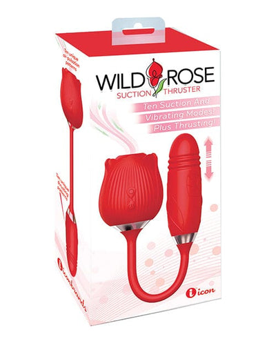 Icon Brands INC Wild Rose Rechargeable Silicone Suction & Thruster Vibrator - Red Vibrators