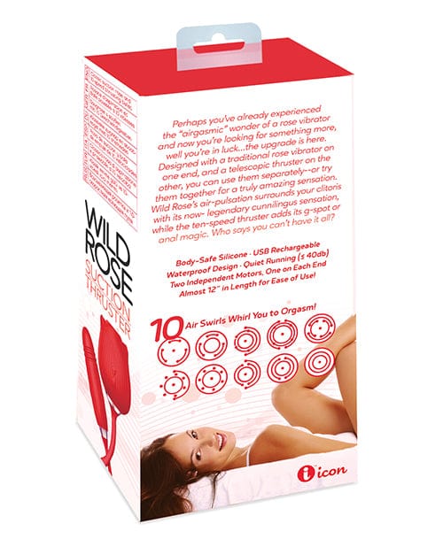 Icon Brands INC Wild Rose Rechargeable Silicone Suction &amp; Thruster Vibrator - Red Vibrators