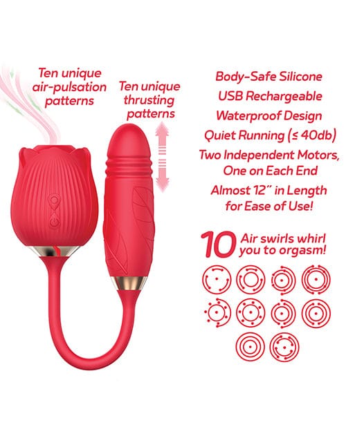 Icon Brands INC Wild Rose Rechargeable Silicone Suction &amp; Thruster Vibrator - Red Vibrators