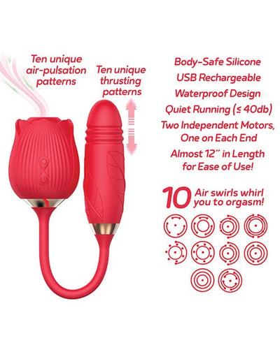 Icon Brands INC Wild Rose Rechargeable Silicone Suction & Thruster Vibrator - Red Vibrators