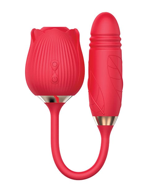 Icon Brands INC Wild Rose Rechargeable Silicone Suction &amp; Thruster Vibrator - Red Vibrators