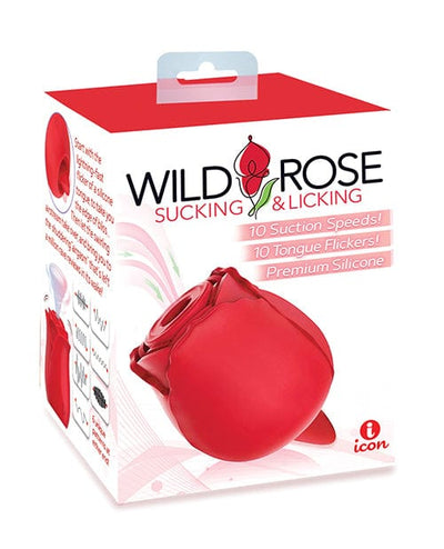Icon Brands INC Wild Rose Rechargeable Silicone Suction & Tongue Vibrator - Red Vibrators