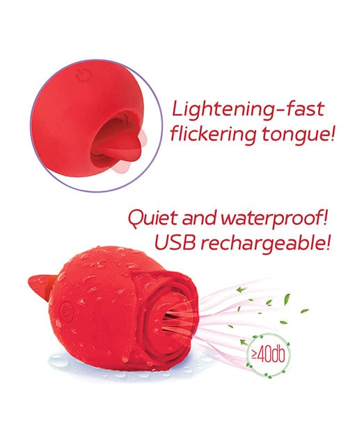 Icon Brands INC Wild Rose Rechargeable Silicone Suction &amp; Tongue Vibrator - Red Vibrators