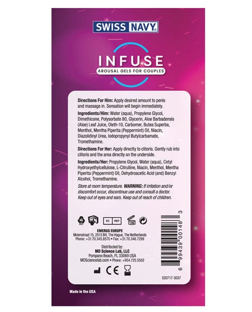 M.D. Science Lab Swiss Navy Infuse Arousal Gels For Couples Lubes