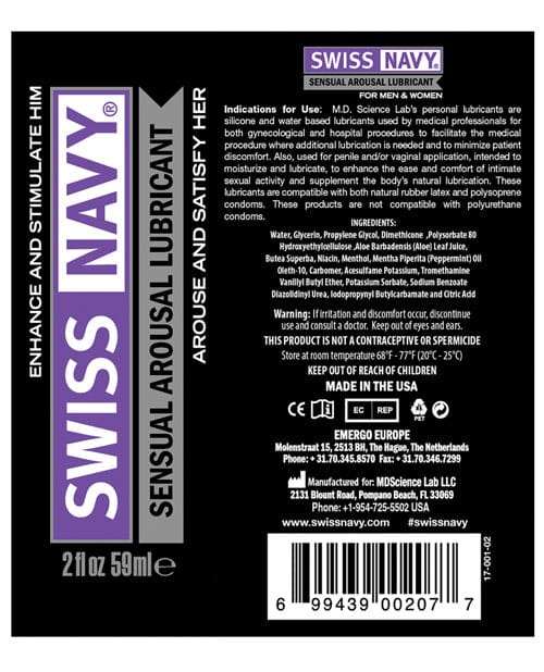 M.D. Science Lab Swiss Navy Sensual Arousal Lubricant - 2 Oz. Lubes