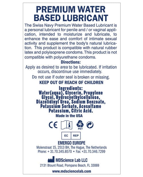 M.D. Science Lab Swiss Navy Water Based Lube Lubes
